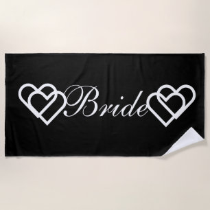 Bride Black White Hearts Beach Towel Strandlaken