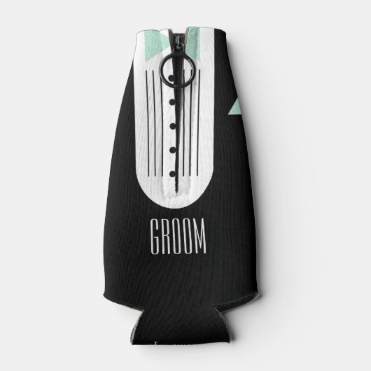 BRIDE Blauwgroen blauw en zwart Tuxedo Bridal Part Flesjeskoeler (Achterkant)