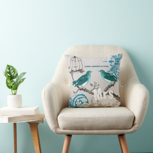 Bride Blauwgroen Damask Love Bird Birdcage Kussen