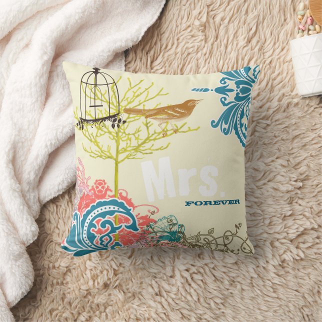 Bride Blauwgroen Damask Love Bird Birdcage Kussen (Deken)