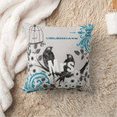 Bride Blauwgroen Damask Love Bird Birdcage Kussen (Deken)