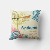 Bride Blauwgroen Damask Love Bird Mrs Forever Kussen (Achterkant)