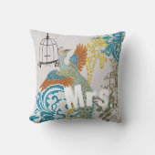 Bride  Blauwgroen Damask Peacock Birdcage Vines Kussen (Voorkant)