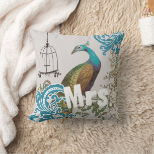 Bride  Blauwgroen Damask Peacock Birdcage Vines Kussen