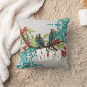 Bride Blauwgroen vogels Damask & Crimson Blooms Kussen (Deken)