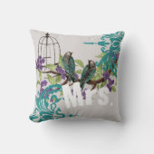 Bride Blauwgroen vogels: vogelkooi en Paarse bloe Kussen (Voorkant)