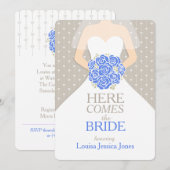 Bride bleu bouquet graphique nuptiale invitation (Devant / Derrière)