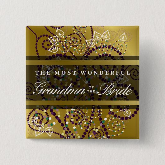 BRIDE Boho Paarse Spirals Gold Chic Wedding Button (Voorkant)