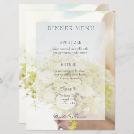 Bride bouquet de fleurs modifiable menu mariage (Devant / Derrière)