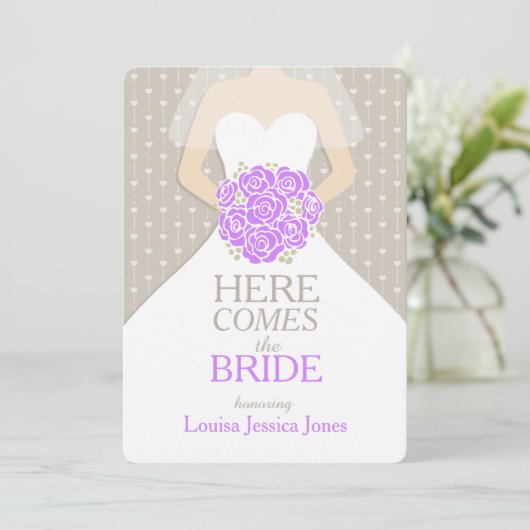 Bride bouquet violet graphique invitation douche n (Debout devant)