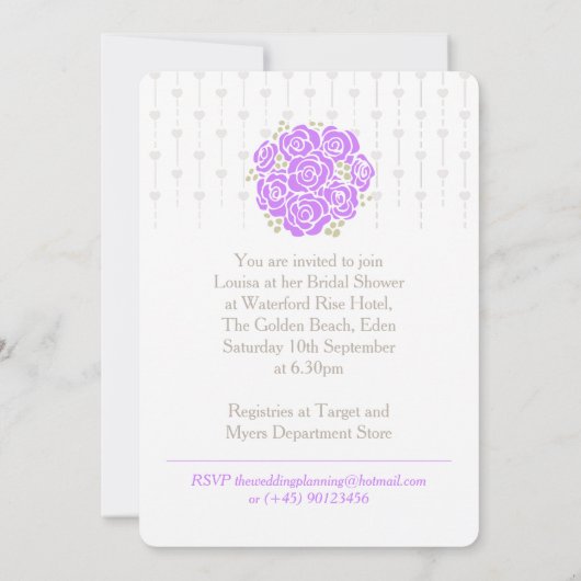 Bride bouquet violet graphique invitation douche n (Dos)