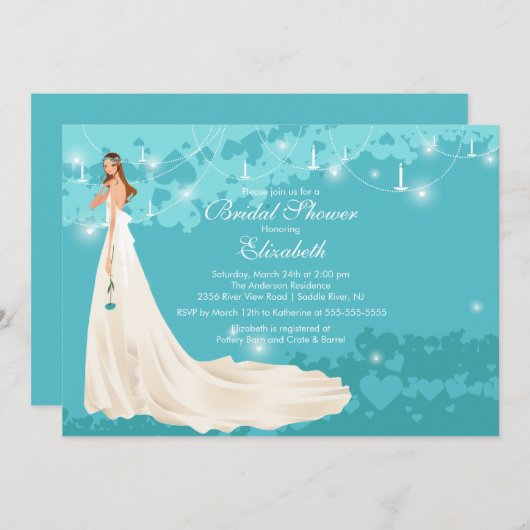Bride Bridal Shower Invitation Trendy Turquoise Kaart (Voorkant / Achterkant)
