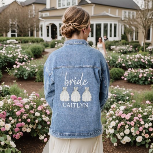Bride Bridal van de bruidsdag van het Witte Woensd Denim Jacket (Huwelijk Achterkant)