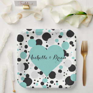 BRIDE & Bridesmaids Shimmer Blue Polka Dot Party Papieren Bordje