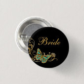 Bride brudal bruiloft zwart goud ronde button 3,2 cm (Voorkant /achterkant)
