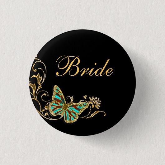 Bride brudal bruiloft zwart goud ronde button 3,2 cm (Voorkant)