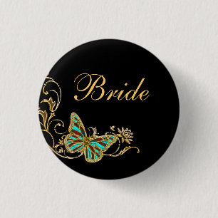 Bride brudal bruiloft zwart goud ronde button 3,2 cm
