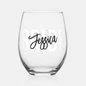 Bride Brush Script Modern Wijnglas Zonder Voet (Achterkant)