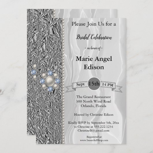 Bride Celebration Silver Foil, White Silk and Pear Kaart (Voorkant / Achterkant)