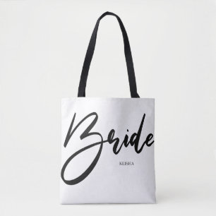 Bride Chic Black en White Calligraphy Custom Draagtas
