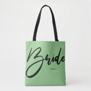 Bride Chic Mint Green Calligraphy Custom Draagtas