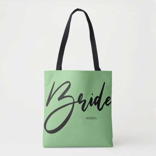 Bride Chic Mint Green Calligraphy Custom Draagtas (Voorkant)