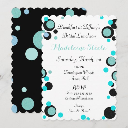 BRIDE & CO Blauwgroen Blue Polka Dot Party Shower Kaart (Voorkant / Achterkant)