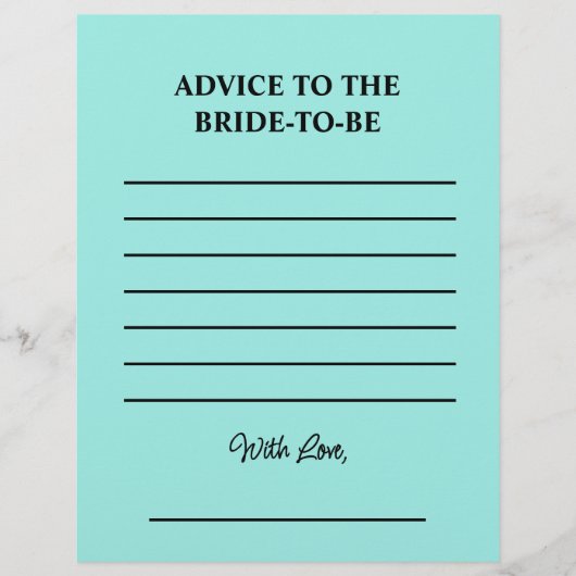 Bride & Co. Bridal Shower Turquoise Advice Card Flyer (Voorkant)