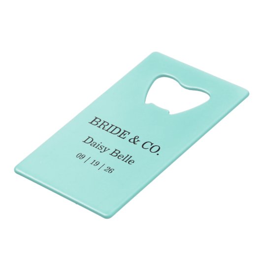 Bride & Co. Bruiloftstent Turquoise Kredietkaart Flessenopener (Achterkant Gekanteld)