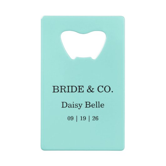 Bride & Co. Bruiloftstent Turquoise Kredietkaart Flessenopener (Achterkant)