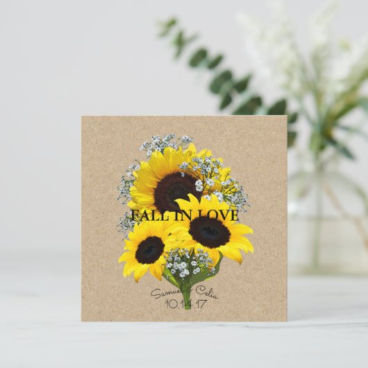 BRIDE & CO Kraft Herfst Bruid Zonnebloem Uitnodigi Kaart (Staand voorkant)