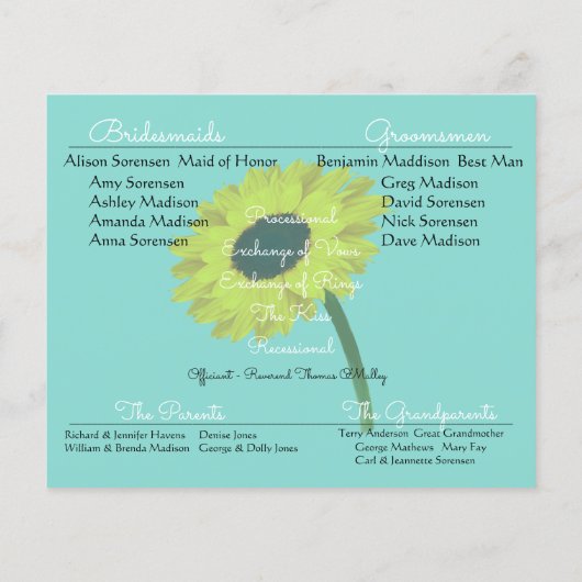 BRIDE CO Sunflower Bride Rustic Wedding Programme (Achterkant)