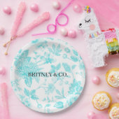 Bride & Co. Teal Bloemstuk Toile Persoonlijk Papieren Bordje (Feest)