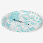 Bride & Co. Teal Bloemstuk Toile Persoonlijk Papieren Bordje (Gekanteld)