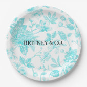 Bride & Co. Teal Bloemstuk Toile Persoonlijk Papieren Bordje (Voorkant)