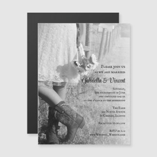 Bride, Cowboy Boots en Sunflower Country Weddensch Magnetische Uitnodiging