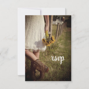 Bride, Cowboy Boots, Sunflower Ranch Wedding RSVP Kaartje