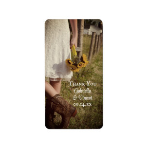 Bride, Cowboy Boots, Sunflower Weddenschap Dank je Etiket