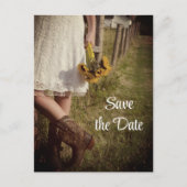 Bride Cowboy Boots Sunflower Wedding Save the Date Aankondigingskaart (Voorkant)