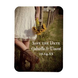 Bride Cowboy Boots Sunflower Wedding Save the Date Magneet