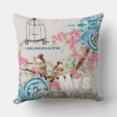 Bride Damask Love Bird Cherry Blossom Birdcage Kussen (Achterkant)