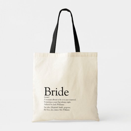 Bride Definition, Vrijgezellenfeest, bruiloft Tote Bag (Achterkant)