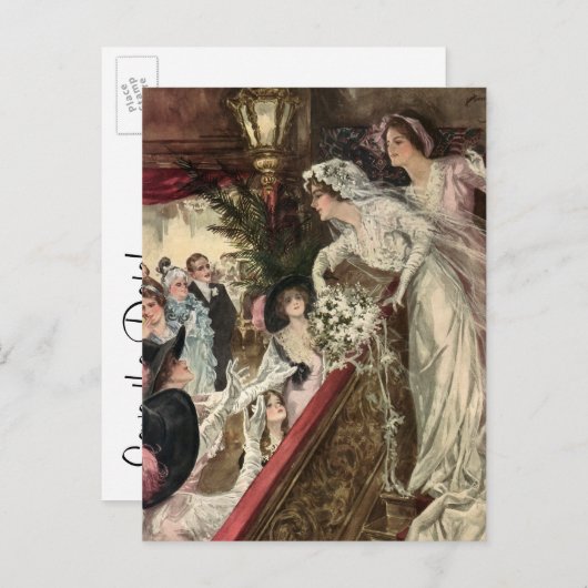 bride die de Bouquet oversteekt sparen de Datum Aankondigingskaart (Voorkant / Achterkant)