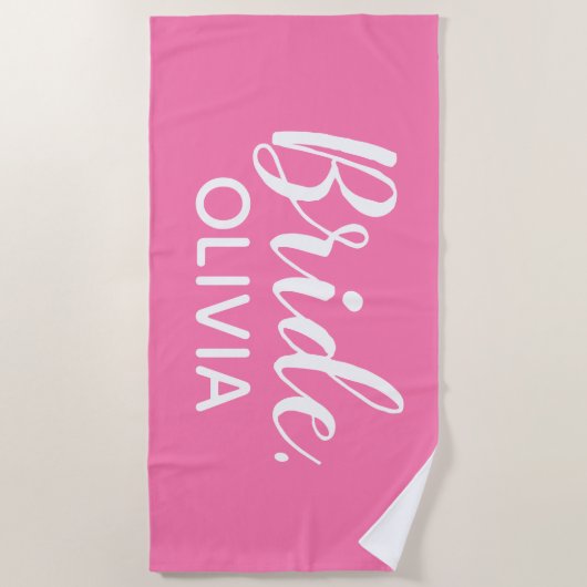 Bride-doornhanddoek (roze en witte Pas getrouwd) Strandlaken (Voorkant)