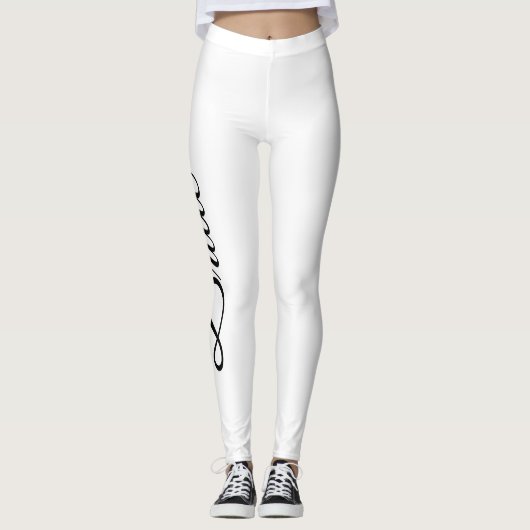 Bride Elegant Script White Black Leggings (Voorkant)