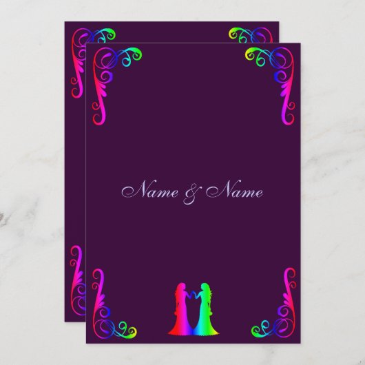 Bride en Bride - Regenboog en Paarse bruiloft Kaart (Voorkant / Achterkant)