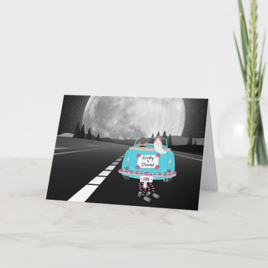 Bride en Groom-auto met volle maan Kaart (Voorkant)