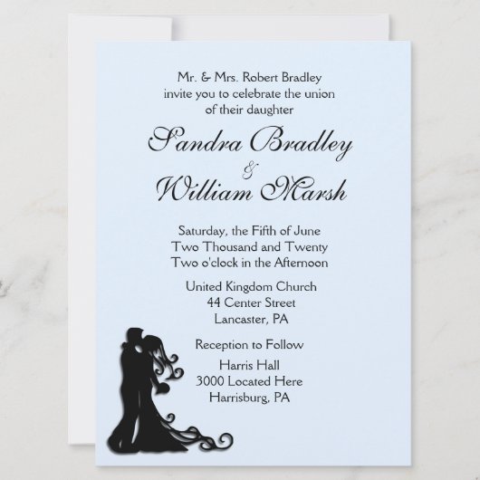 Bride en Groom Blue Wedding Invitation Kaart (Voorkant)