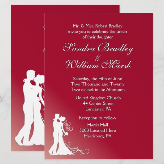 Bride en Groom Burgundy Wedding Invitation Kaart (Voorkant / Achterkant)