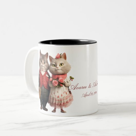 Bride en Groom Cats Tweekleurige Koffiemok (Voorkant links)